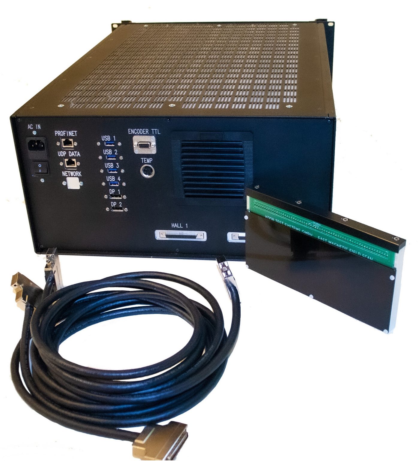 Koob measurement rack unit, a 19″ enclosure with its sensor array and cables.